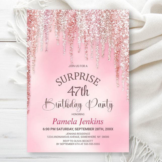 Pink Glitter Surprise Birthday Party Invitation (Creator Uploaded)