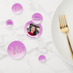 Pink Glitter Sweet 16 Birthday with Photo Confetti