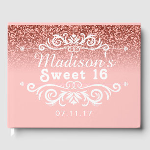Pink Glitter Sweet 16 Custom Guest Book