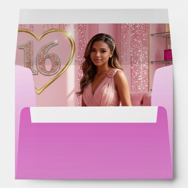 Pink Glitter Sweet 16 & Photo Liner  Envelope (Back (Bottom))