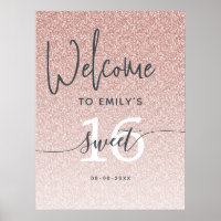 Pink Glitter Sweet 16 Welcome Sign Poster