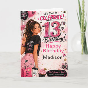 Pink Glitter Teen Birthday Party Card