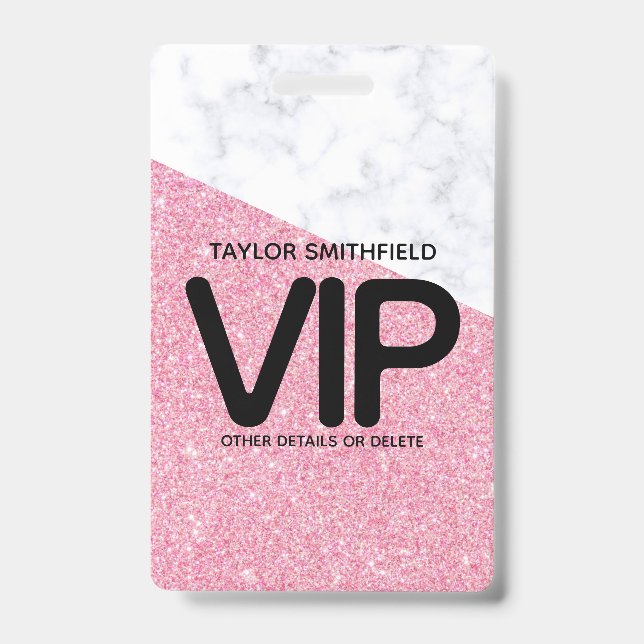 Pink Glitter trendy VIP lanyard badge custom ID Badge (Front)