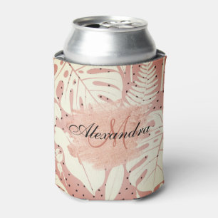 Pink Glitter Tropical Leaves Can Cooler