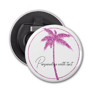 Pink Glitter Tropical Palm Tree Bottle Opener