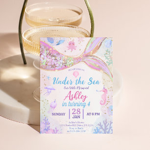 Pink Glitter Under The Sea Mermaid Birthday Girl  Invitation