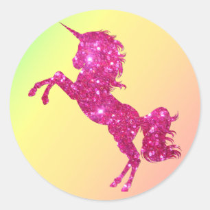 Pink Glitter Unicorn Classic Round Sticker