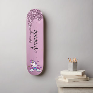 Pink glitter unicorn skateboard