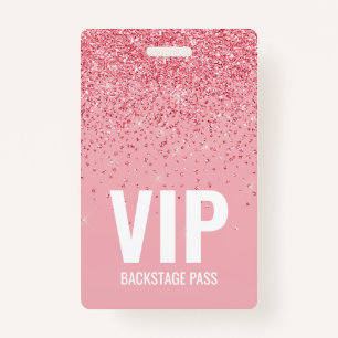 Pink Glitter VIP Backstage Pass with QR Code ID ID Badge