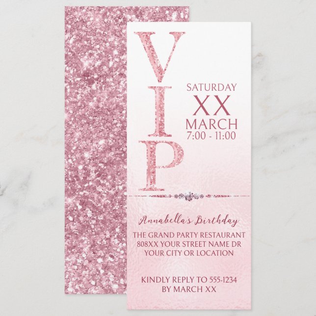 Pink Glitter VIP Ticket Invitation (Front/Back)