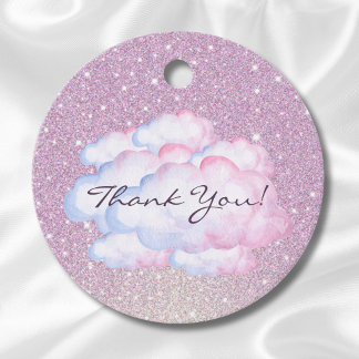 Pink Glitter Watercolor Cloud Baby Shower Favour Tags
