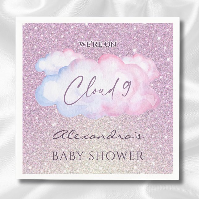 Pink Glitter Watercolor Cloud Baby Shower Napkin (Creator Uploaded)