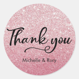 Pink glitter wedding personalised name stickers