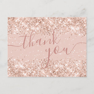 Pink Glitter Wedding Thank You Postcard