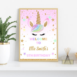 Pink Glitter Welcome Sing Unicorn Poster