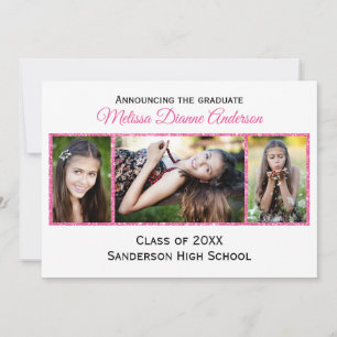 Pink Glitter/White Background - Grad Announcement