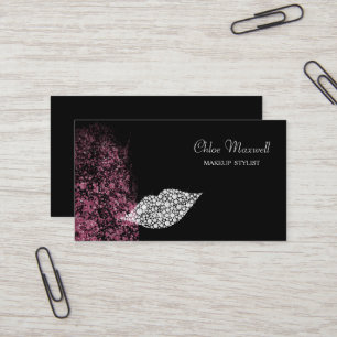 Pink Glitter White Diamond Lips Makeup Artist Business Card