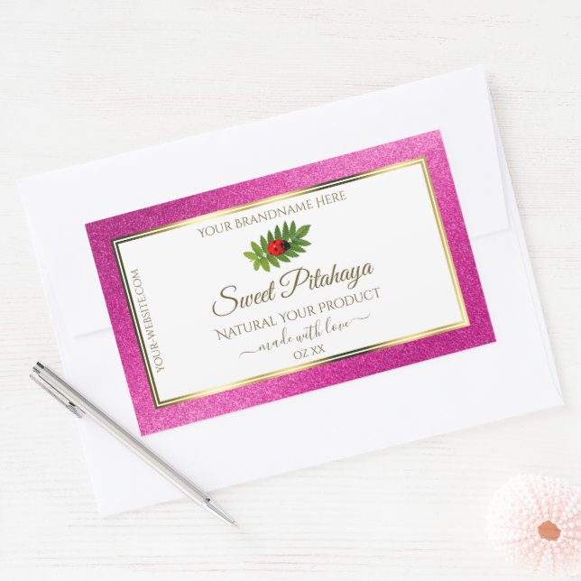 Pink Glitter White Product Labels Fine Gold Frame (Envelope)