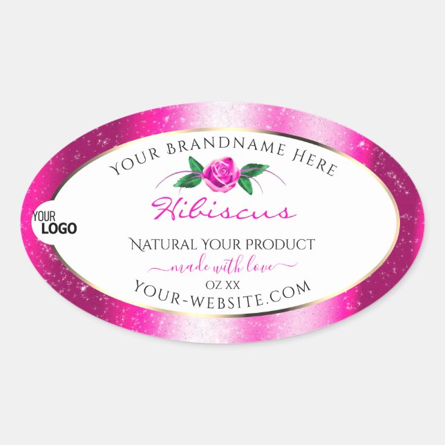 Pink Glitter White Product Labels Floral Rose Logo (Front)