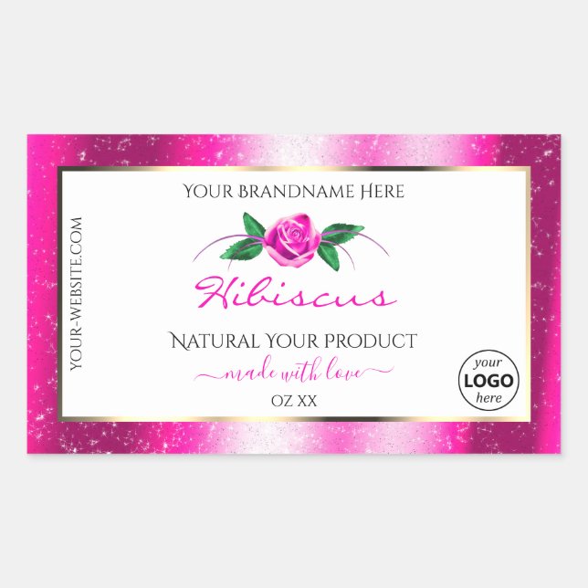 Pink Glitter White Product Labels Floral Rose Logo (Front)