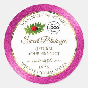 Pink Glitter White Product Labels Gold Frame Logo