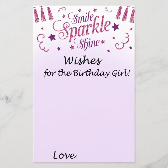 Pink glitter Wishes for the birthday girl (Front)