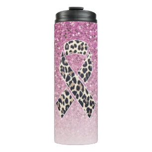 Pink Glitter with Leopard Print Awareness Ribbons Thermal Tumbler