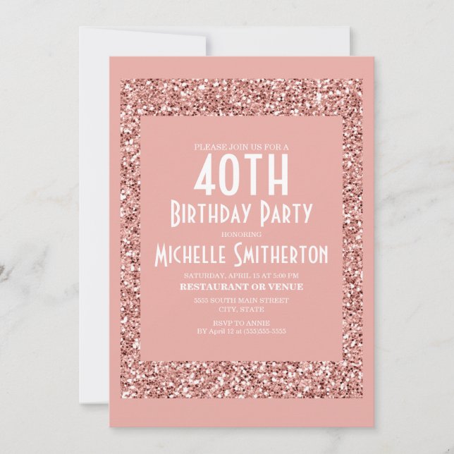 Pink Glitter Women's 40th Birthday Card (Front)