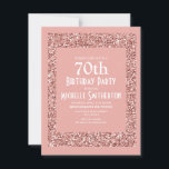 Pink Glitter Women's 70th Birthday Card<br><div class="desc">Elegant, modern, and trendy pink glitter 70th birthday party invitation for women. These stylish cards have an elegant script font and a sparkly pink glitter frame. Text, font, and background colour are completely customisable with Zazzle's design tool so if you want to change your font and background colour, or design...</div>