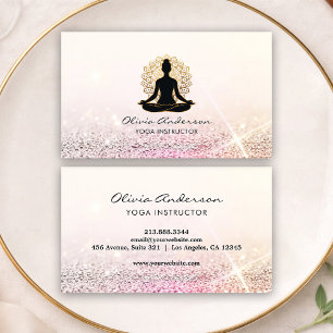 Pink Glitter Yoga Instructor Meditation Coach      Business Card