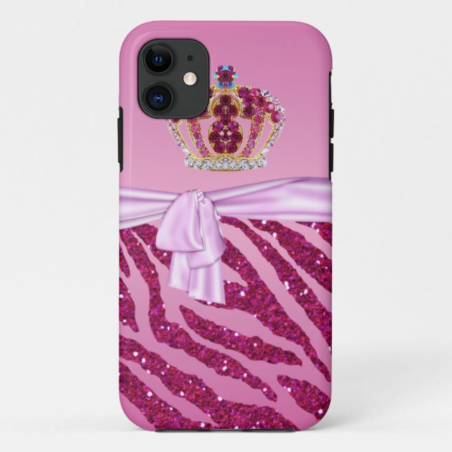 Pink Glitter Zebra Print & Jewel Crown Case-Mate iPhone Case (Back)