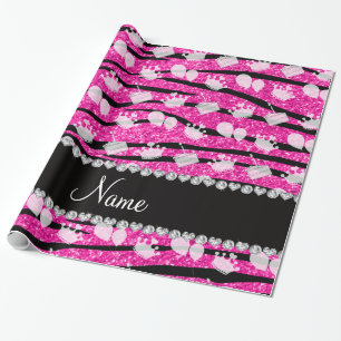 Pink glitter zebra stripes birthday cake balloon wrapping paper