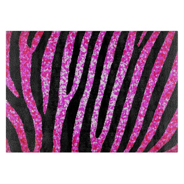 Pink glitter zebra stripes glass cutting board (Front)