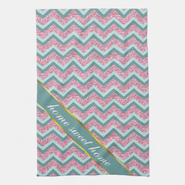 Pink Glitter ZigZag Pattern Tea Towel (Vertical)