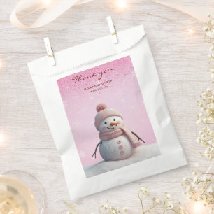Pink Glitters Winter Snowman Baby Shower Favour Bags