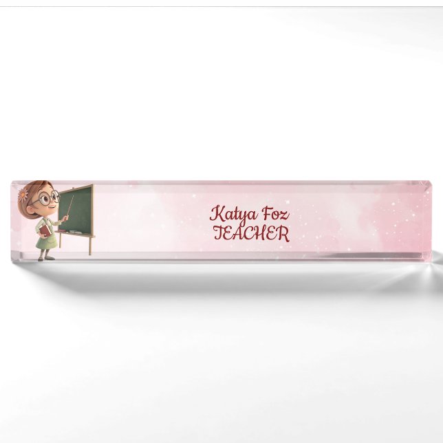 Pink Glittery Backdrop Teacher Desk Name Plate (Front)