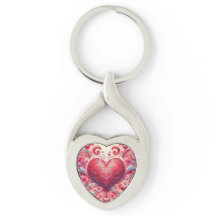 Pink Glittery Swirl Heart Keychain
