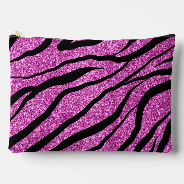 Pink Glittery Zebra Stripes Pattern  Accessory Pouch (Front)