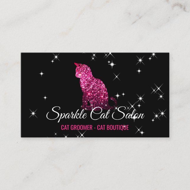 Pink Glitz Glam Starlust Cat Business Card (Front)