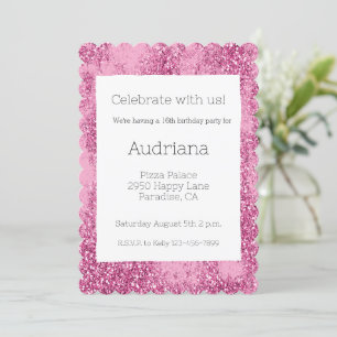 Pink Glitz Glitter Sparkle 16th Birthday Invitation
