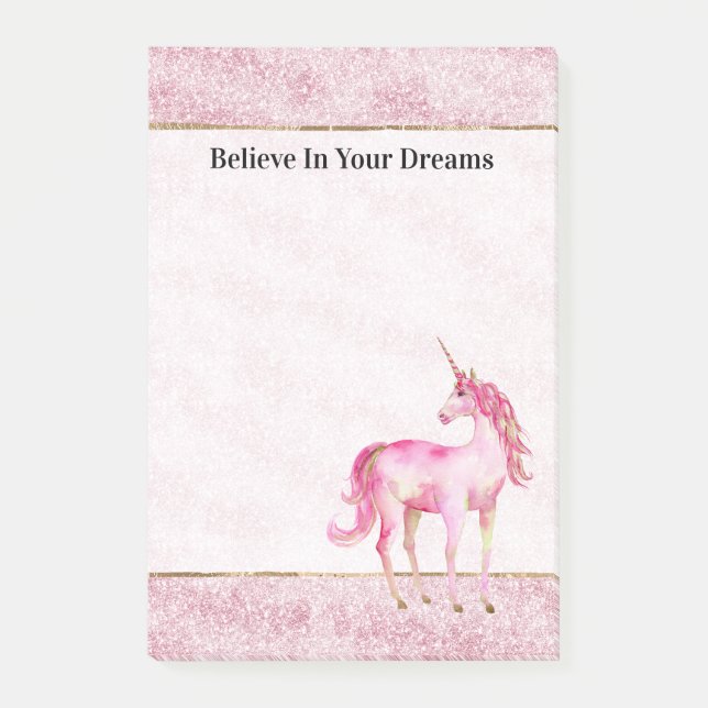 Pink Glitz Glitter Unicorn Post-it Notes (Front)