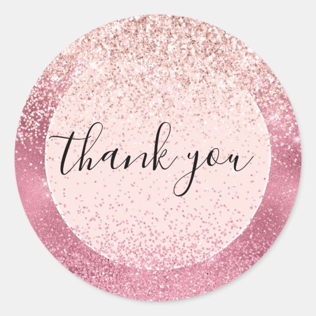 Pink Glitz Thank you Classic Round Sticker (Front)