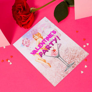 Pink Glitzy Glamourous Valentine's Day Party Invit Card
