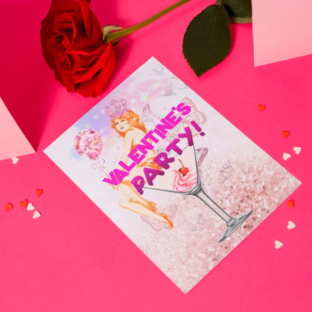 Pink Glitzy Glamourous Valentine's Day Party Invit Card (Creator Uploaded)