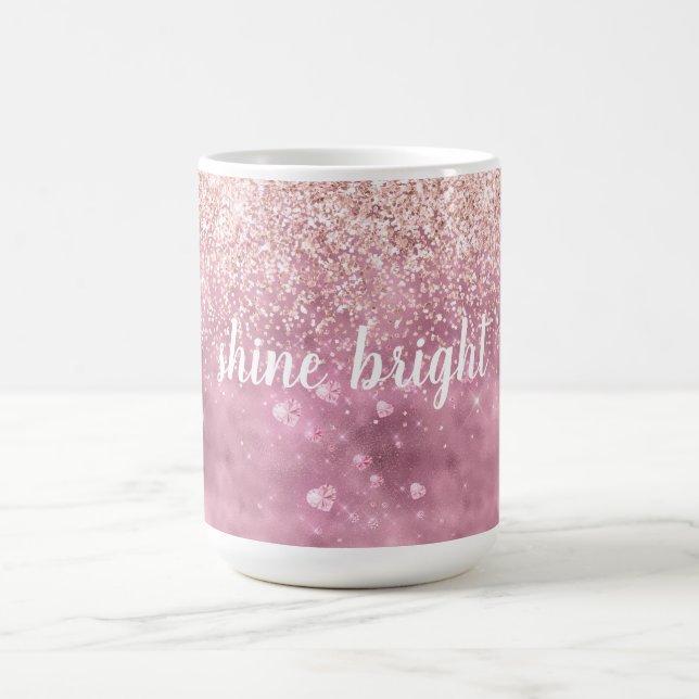 Pink Glitzy Glitter Hearts Coffee Mug (Center)