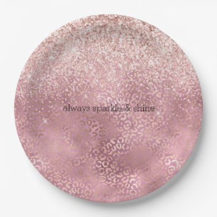 Pink Glitzy Glitter Leopard Print Paper Plate