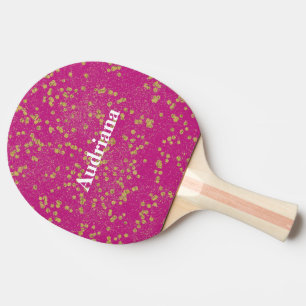 Pink Glitzy Gold Sparkle Confetti Dots Ping Pong Paddle