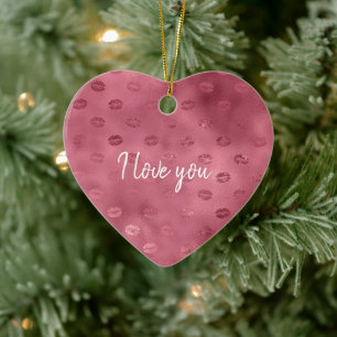 Pink Glitzy Lips Ceramic Tree Decoration