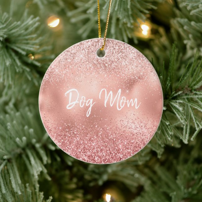 Pink Glitzy Sparkle Glitter Dog Mum Ceramic Tree Decoration (Tree)