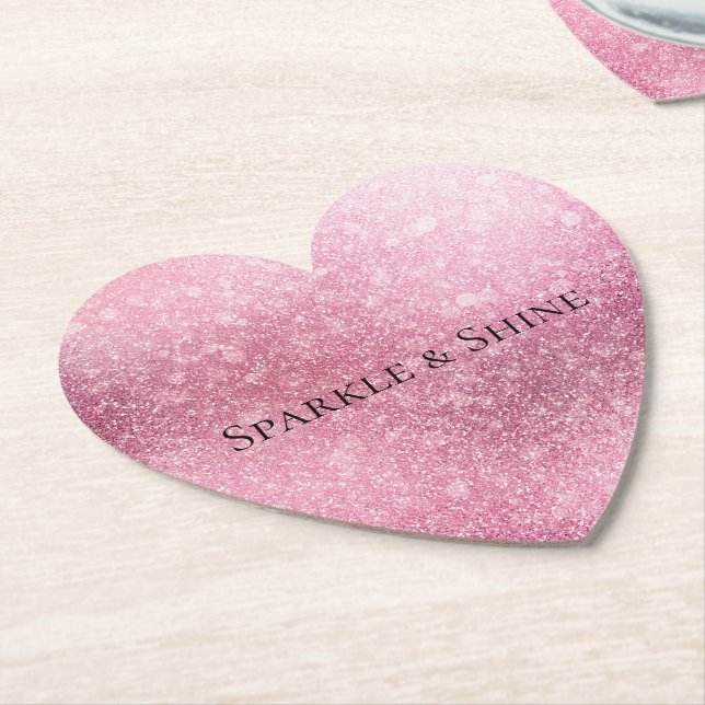 Pink Glitzy Sparkle Personalised  Paper Coaster (Angled)